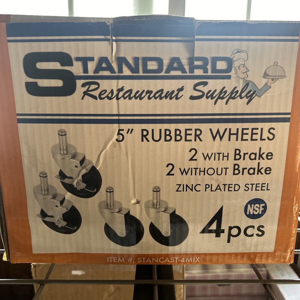 Standard Restaurant Supply 5in Rubber Wheels 4pc Set 2 Brake 2 Swivel Casters